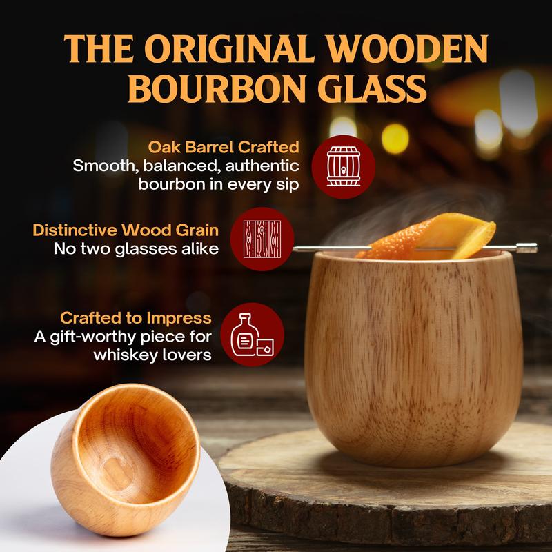 Wooden Whiskey & Bourbon Drinking Glass Tumbler Cup